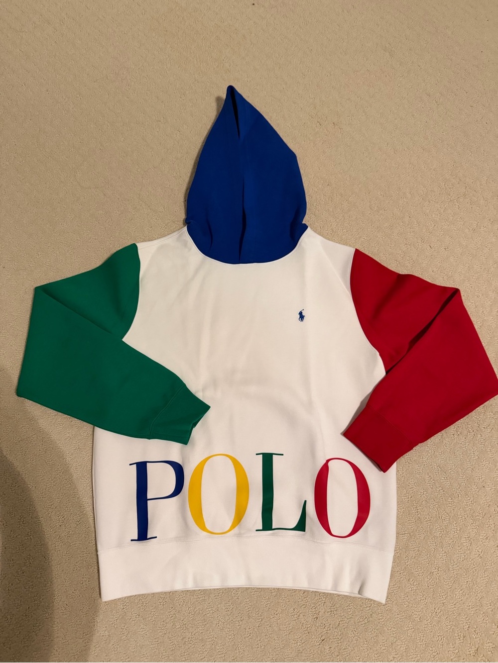 Polo by Ralph Lauren White Crewneck Hoodie with Multi-Color Sleeves - Boys XL